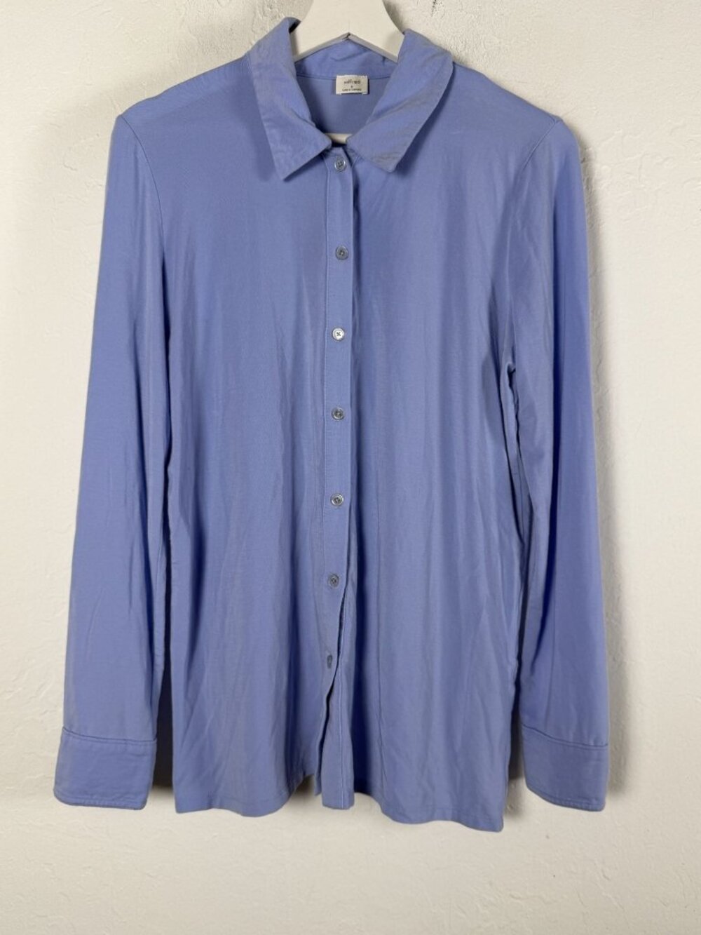 Wilfred Womens Periwinkle Blue Jersey Button Up Shirt Small Long Sleeve Casual